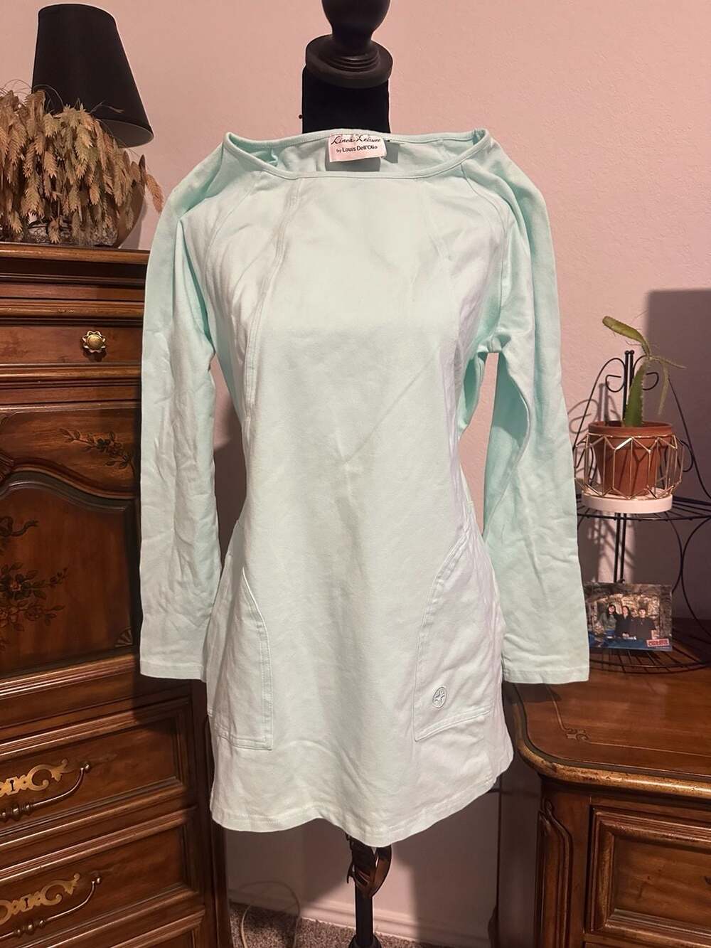 Linea Leisure by Louis Dell'Olio Mint Green Long Sleeve Tunic with Pockets Size